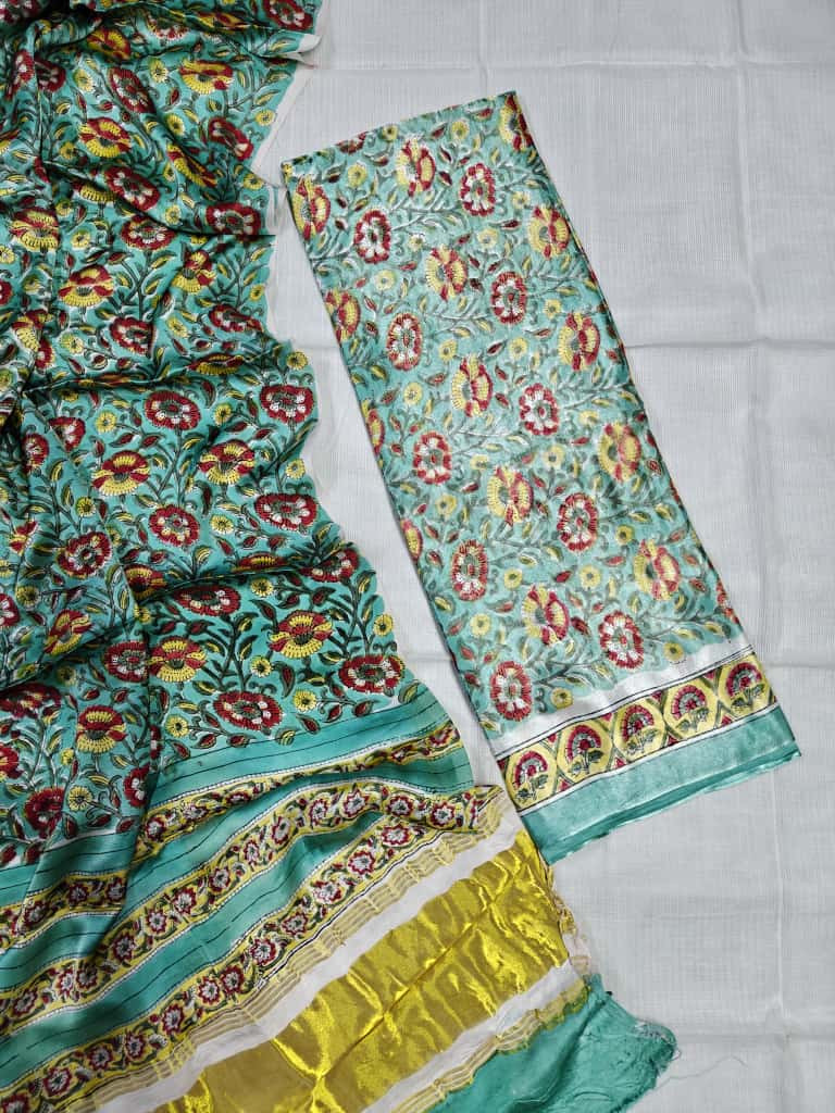 Teal Blue Cotton Silk Blend Saree