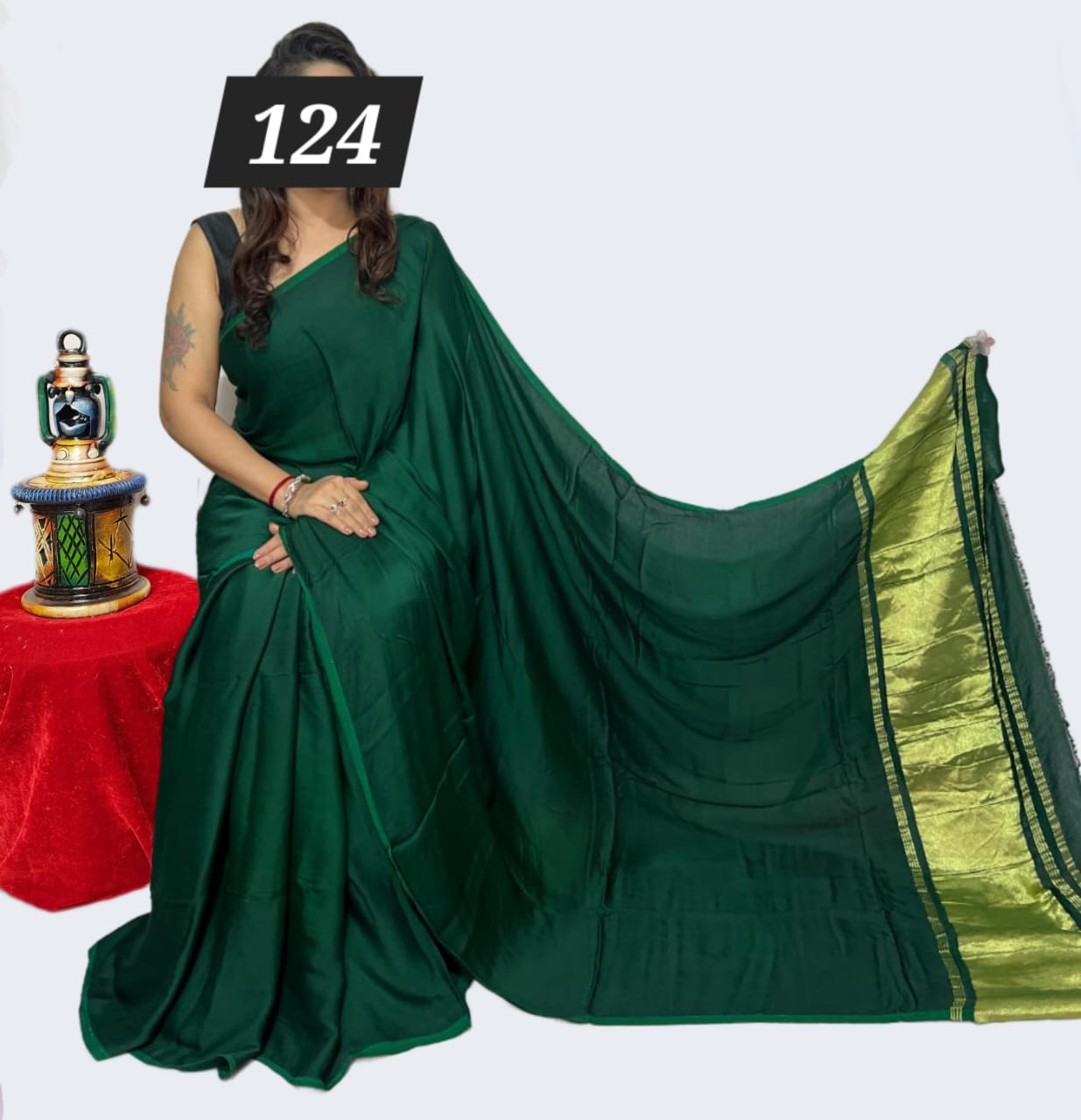 Bottle Green  Modal silk plain daying saree