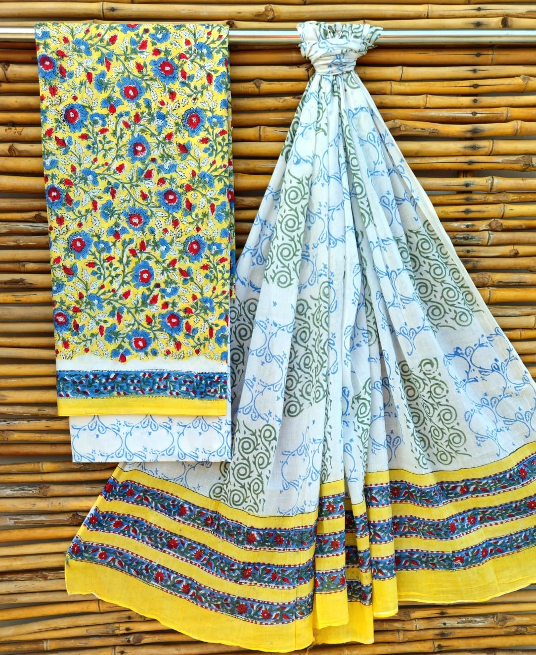Vibrant Jaipuri Hand Block Print Cotton Suit