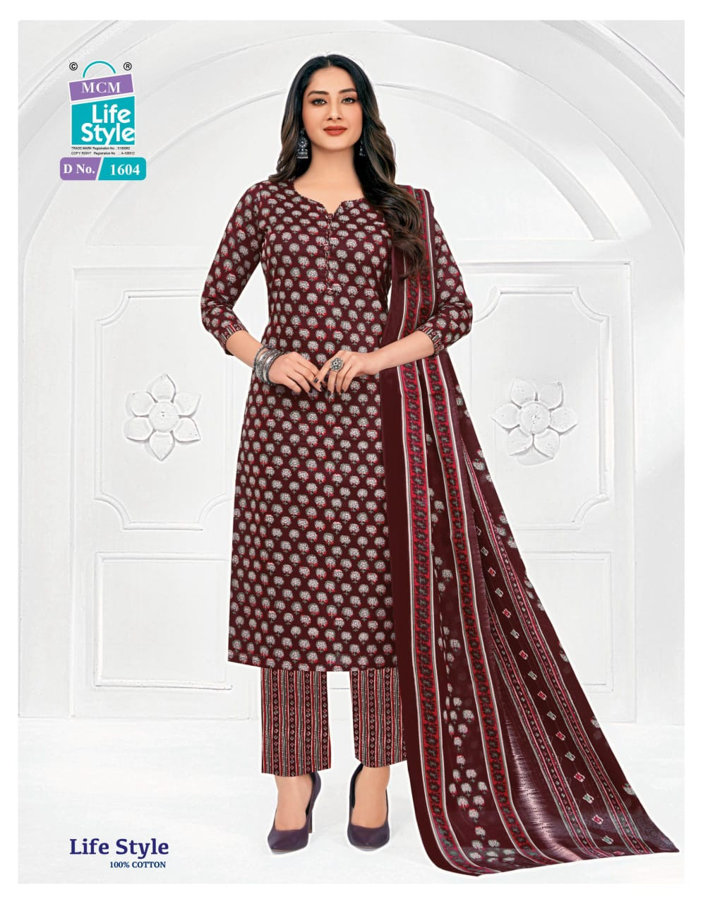 Maroon Printed  cotton Suit Set