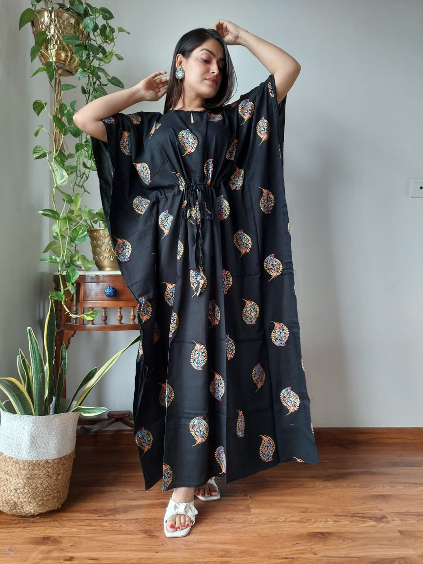 Bleached Block Printed Long Kaftan for Women