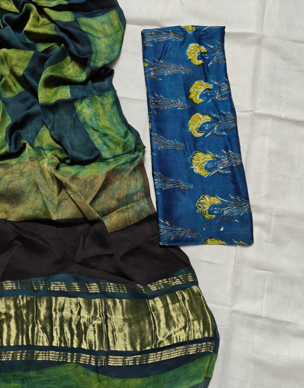 Dark Teal/Green Modal Silk Blend Saree