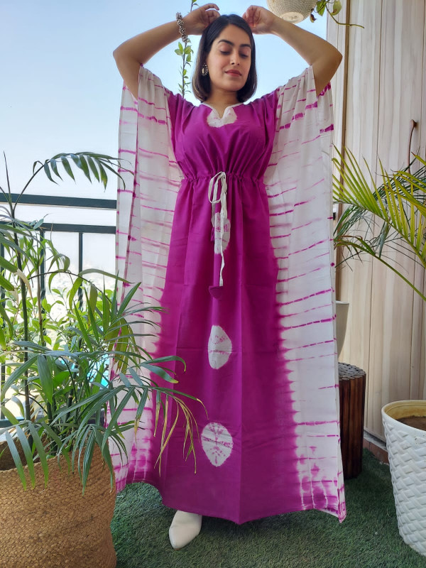 Cotton Pink Party Wear Digital Printed Kaftan