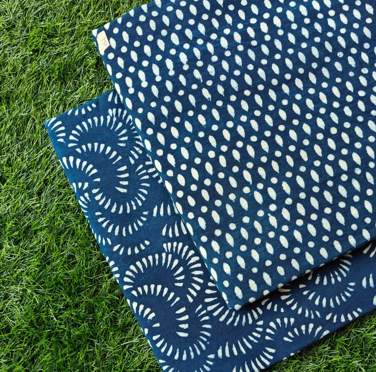 Navy Blue & White Dotted Waves Handblock Printed Cotton Suit Set Top 2.50 MTR +Bottom 2.50 MTR