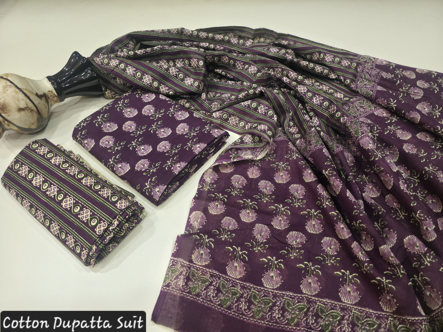 Purple/Wine Floral and Geometric Hand Block Print.