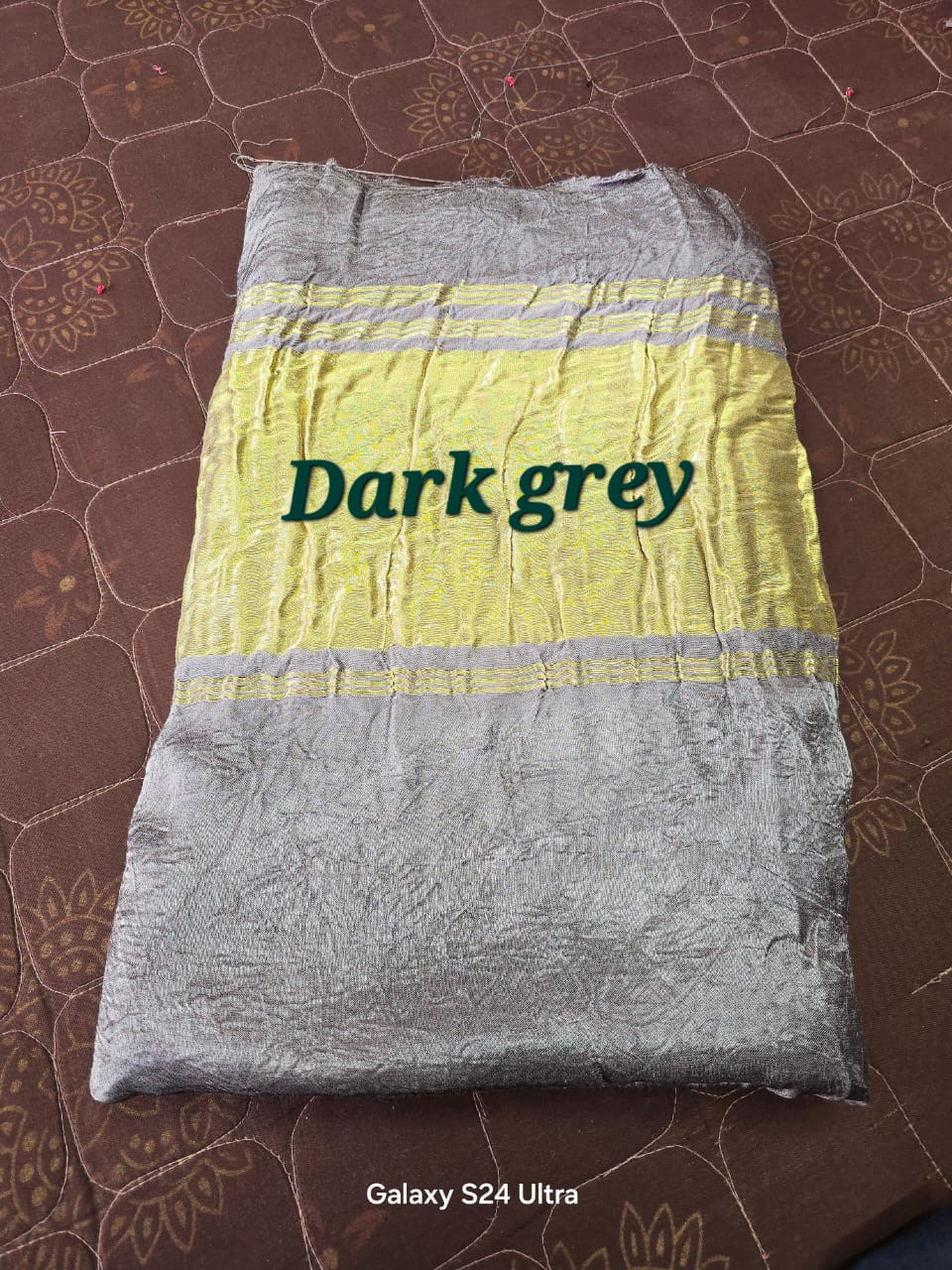 Dark Grey Saree  Modal Silk Plain Dyed Saree with Elegant Gold Zari Border