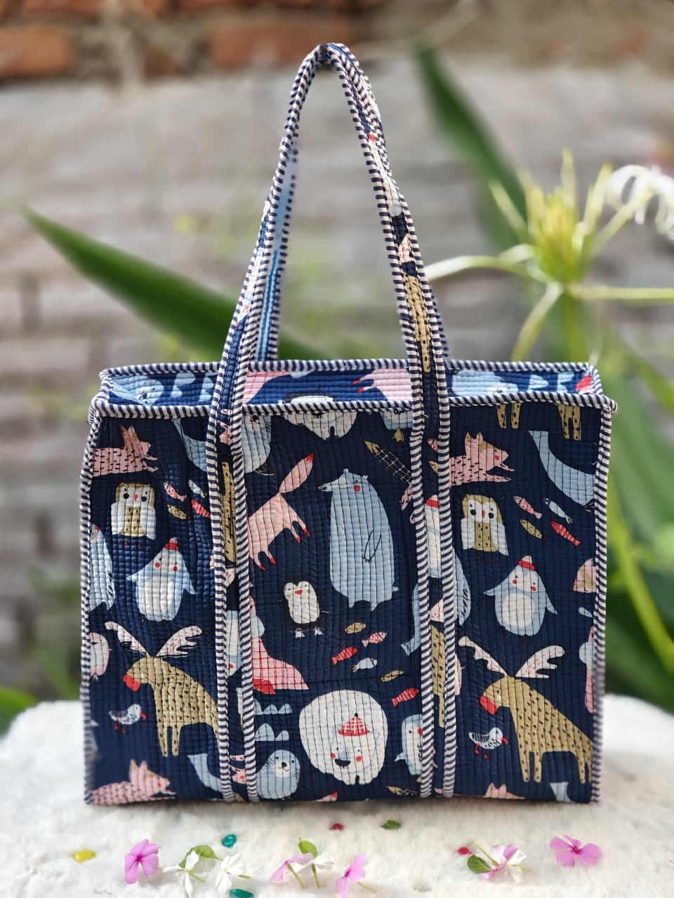 The Midnight Arctic Animal Quilted Cotton Bag.