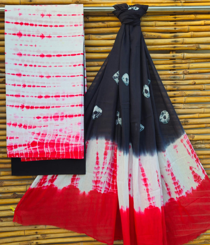 Stunning Red and Black Shibori Tie-Dye Cotton Suit Set